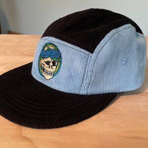 Corduroy 5 Panel Color Block Embroidered Adjustable Hat with Skull Roses - NWOT